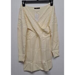 Simplee Elegant Wrap Batwing Sleeve Pullover Sweater Dress V Neck Sexy Knit Sz S